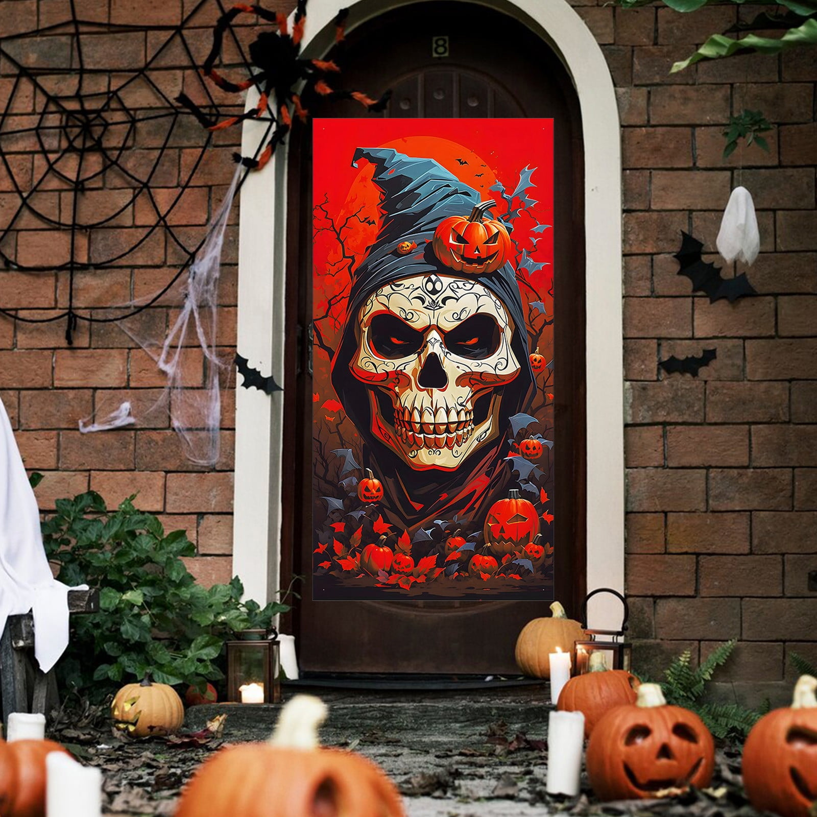 Halloween Door Decorations Banner Happy Halloween Door Cover Fabric ...