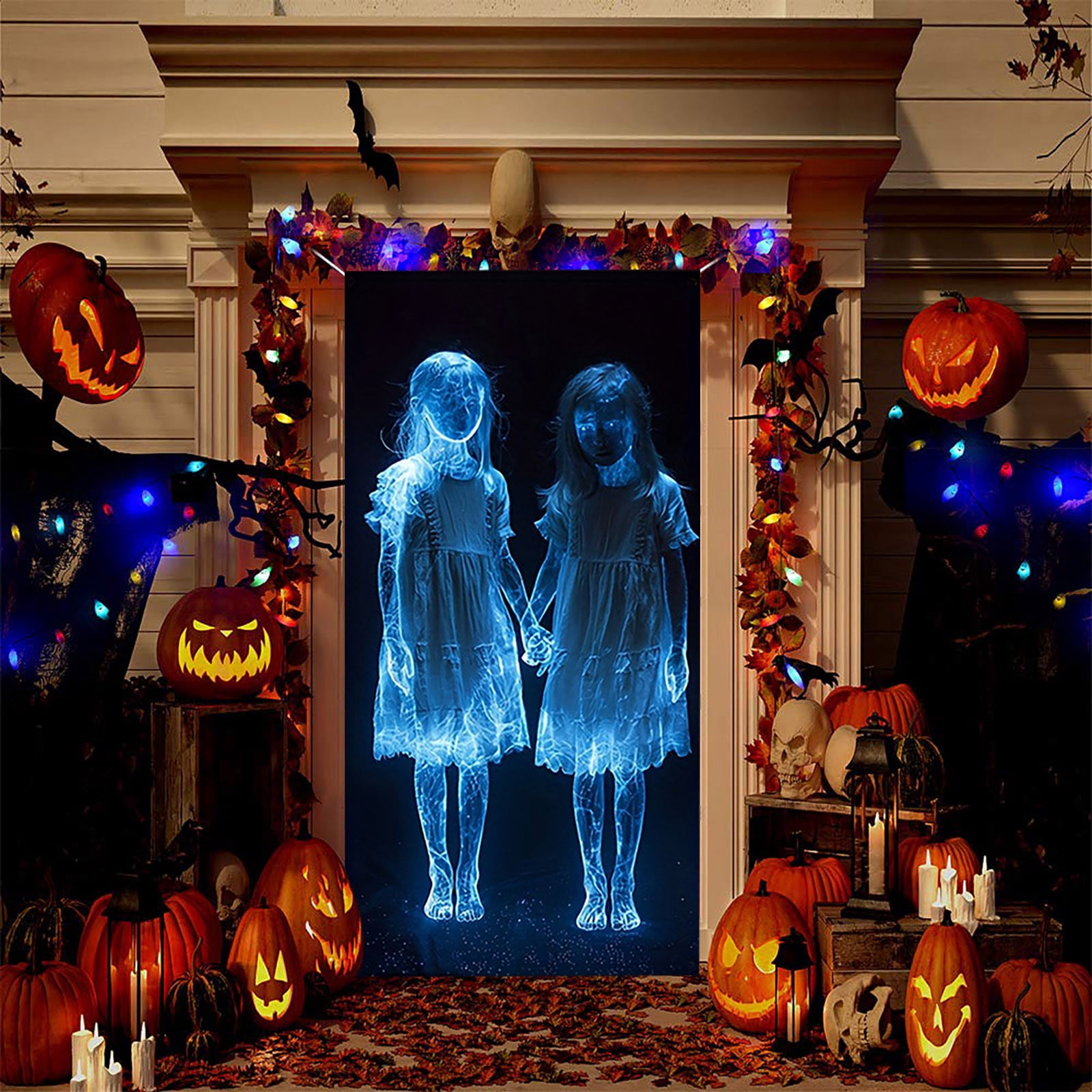 ‌Halloween Door Decorations Fabric Door Cover Scary Hanging Decor