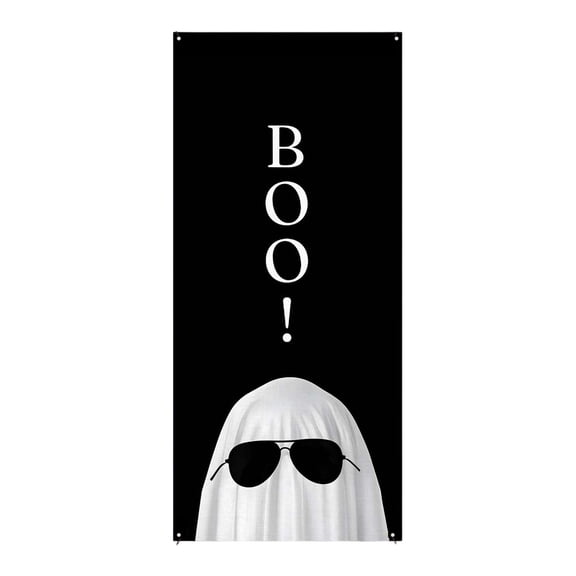 Halloween Door Decorations, Halloween Ghost Decorations, Halloween Party Decor, Outdoor Halloween Decorations, 71X35 Inch Black Boo Ghost with Sunglasses Vertical Banner, Suitable