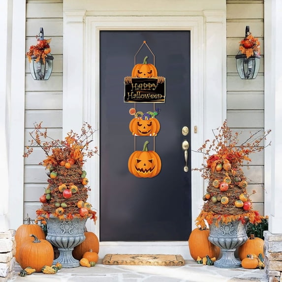 Halloween Door Decorations Halloween Wreath Witch Legs Front Door Hanger Scary Pumpkin Witch Hat Hanging Sign Wooden Wall Decor for Room Party Indoor Home Decor(A)