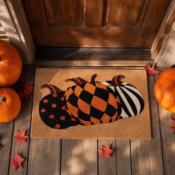 Halloween Door Mat 15.7x23.6in Skid-Resistant Absorbent Pumpkin Harvest Mat Quick Dry for Porch Patio Entryway by OVFUIZ