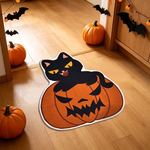 Halloween Door Mat 23.6x15.7in Super Soft Cozy Rug Pink Black Gray for Front Door Porch Indoor Party Decor by OVFUIZ