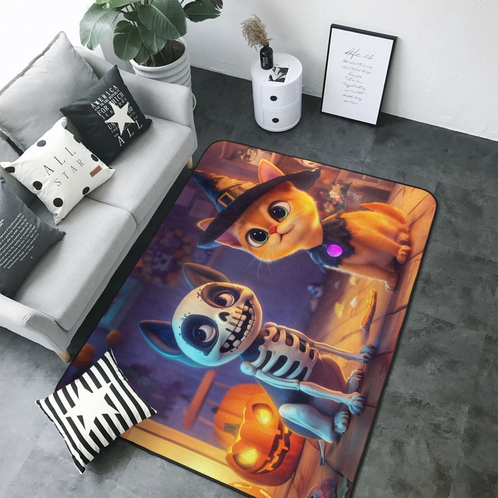 Skeleton Welcome Rug Halloween Door Mat, Halloween Cat and Dog Skeleton Indoor Door Mat ...