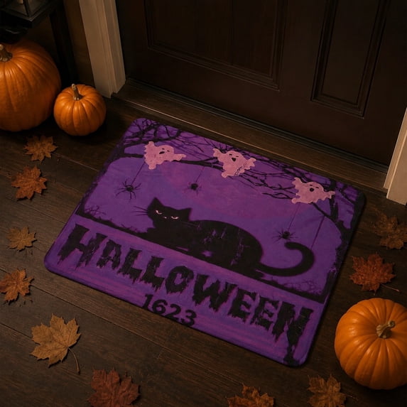 Halloween Door Mat Ghost Pumpkin Absorbent Doormat for Bathroom Toilet Holiday Decor by OVFUIZ