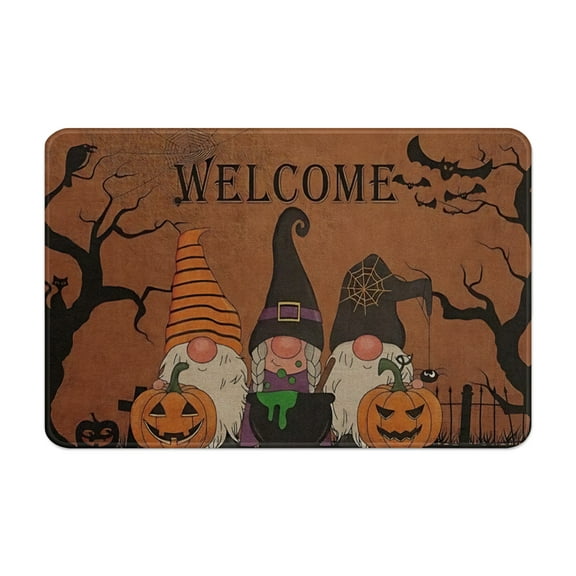 Halloween Door Mat, Gnome Pumpkin Welcome Indoor Front Door Mat Spooky October Holiday Vintage Doormat Outdoor Entrance Non Slip Absorbent Resist Dirt Carpet for Entryway