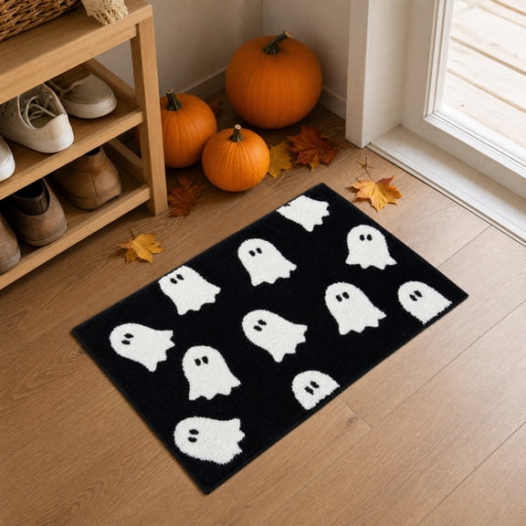 Halloween Door Mat, Halloween Decorations Outdoor Doormat Cute Ghost Non Slip Quick Dry Welcome Rug for Holiday Porch Home Decor
