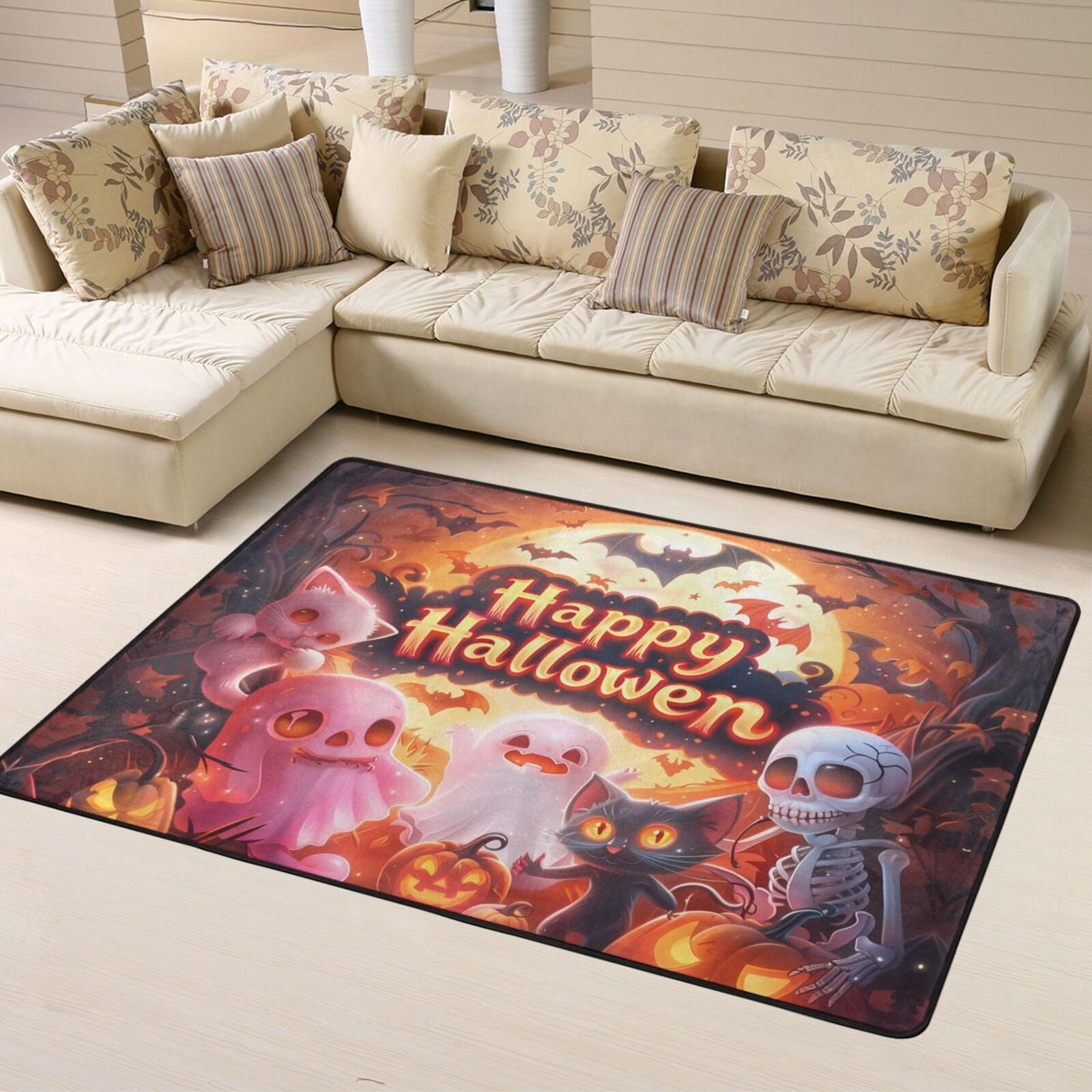 Halloween Door Mat, Halloween Happy Cute Ghost Skeleton Indoor Door Mat ...