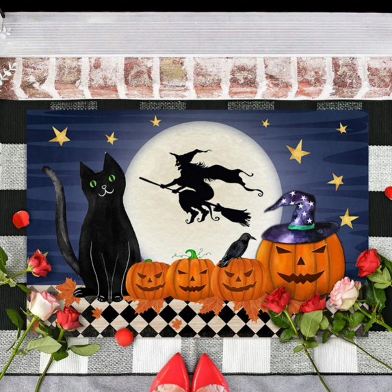 Halloween Door Mat Outdoor Trick or Treat Doormat Rubber Non Slip Backing Funny Rug Pumpkin Holiday Decorative Entrance Mat for Halloween Indoor Outdoor Decoration, 16 x 24 Inches