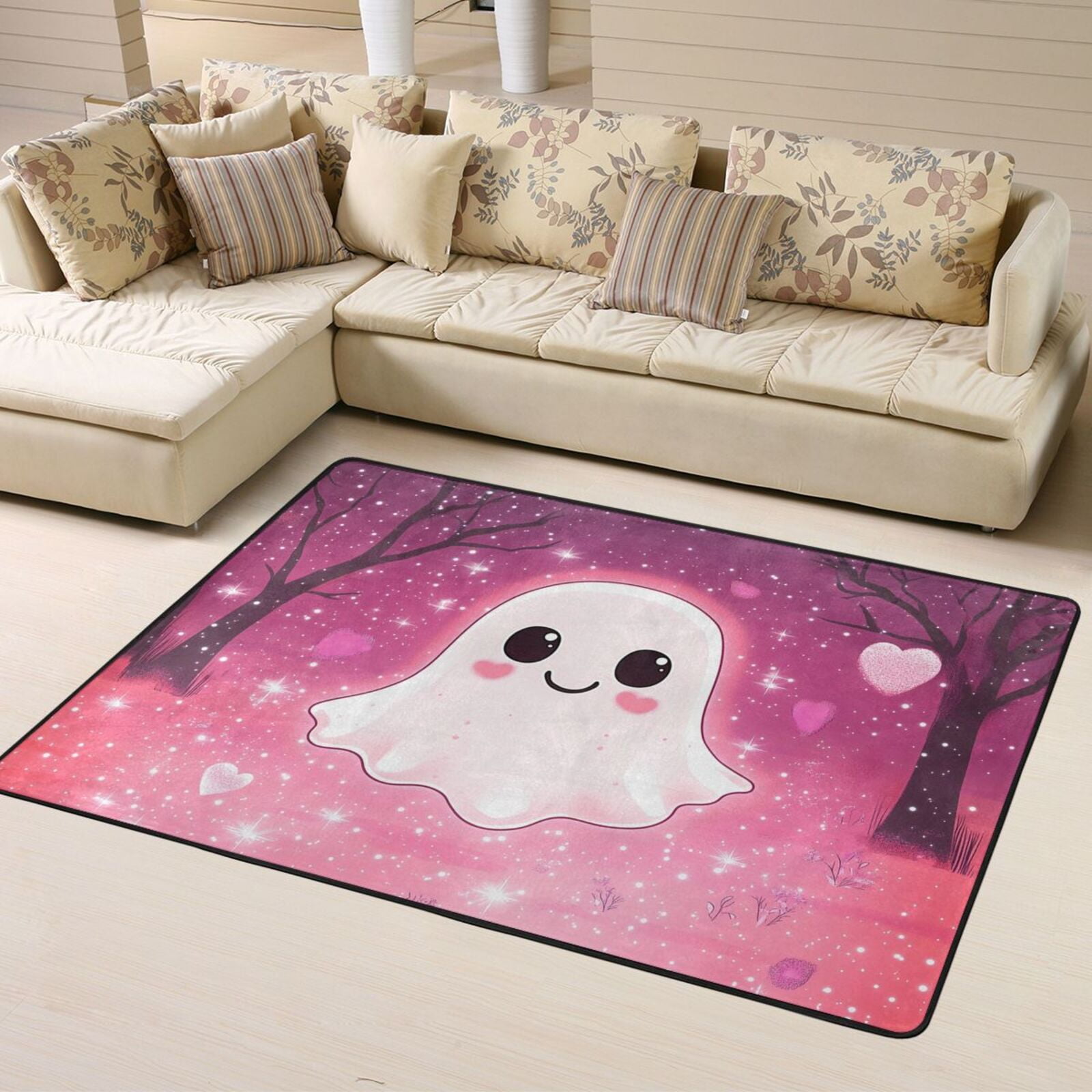 Halloween Door Mat, Halloween Pink Cute Ghost Indoor Door Mat Bedroom ...