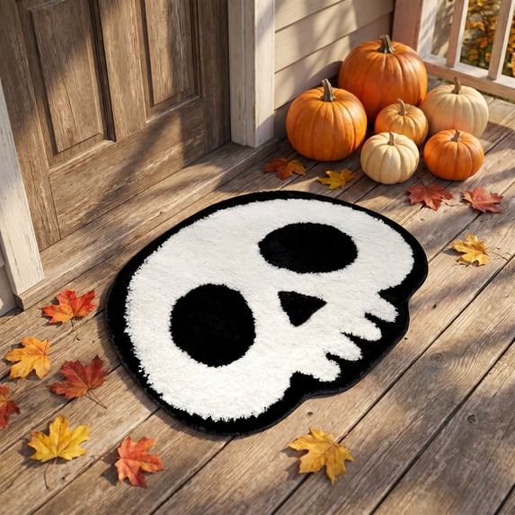 Halloween Door Mat Skull Head Cozy Mat 23.62x15.74in Polyester Skidproof & Washable for Front Door Porch Indoor Outdoor by MPOISVA