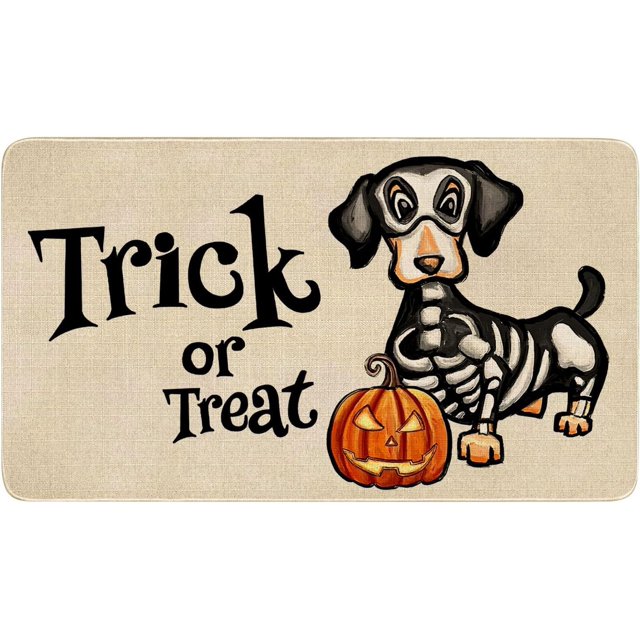 Halloween Door Mat,Trick or Treat Ghost Dog Pumpkin Outdoor Mats for