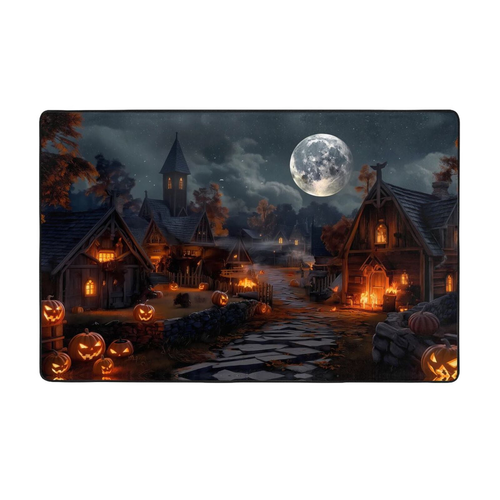 Halloween Door Mat, Halloween Village Nightscape Indoor Door Mat ...