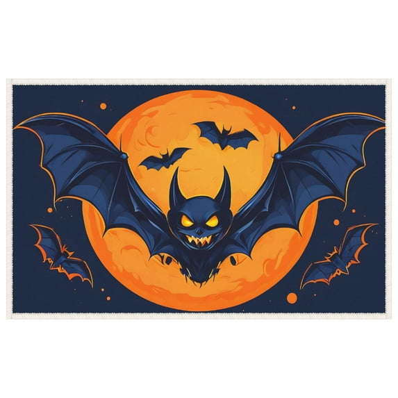 Halloween Door Mat Wear-Resistant Anti-slip Versatile Entrance Mat Washable Orange Moon Bats Door Mat Outdoor for Garden Outdoor Farmhouse Home Kitchen Deco 19.7x31.5inch
