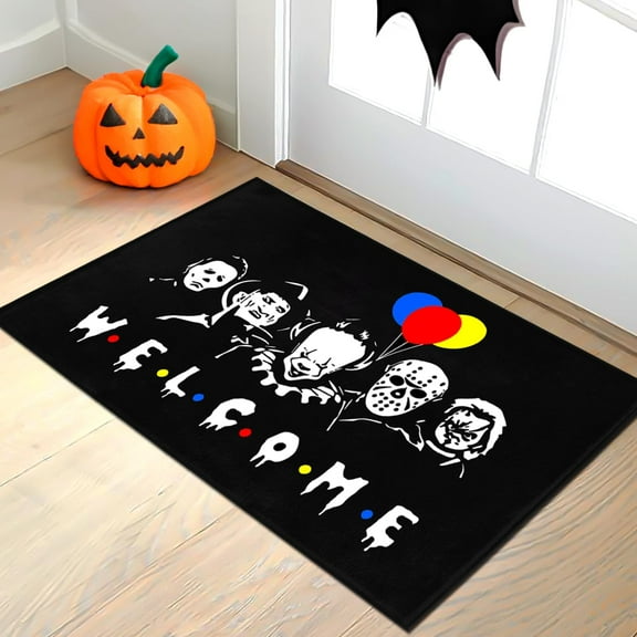 Halloween Door Mat Welcome Mats 17 X 29 Inch Horror Movie Doormat Decorative Entrance Mat Non-Slip Rubber Backed Floor mat, Washable, Seasonal Welcome mat, Indoor/Outdoor entryway Decoration