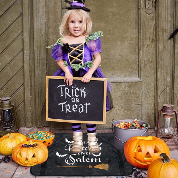 Halloween Door Mat Not All Witches Live in Salem Rug Outdoor Decorative Doormats Entrance Rugs Floor Front Mats for Farmhouse Home Kitchen 16 x 24 Inch