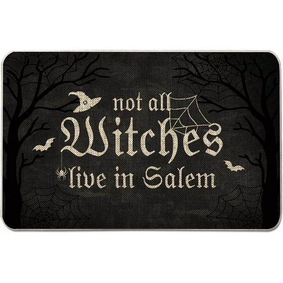Halloween Door Mat Not All Witches Live in Salem Rug Outdoor Decorative Doormats Entrance Rugs Floor Front Mats for Farmhouse Home Kitchen 16 x 24 Inch