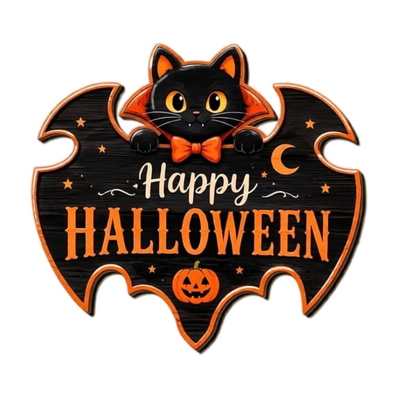 Halloween Door Sign Cute Hanging Black Cat Jack O Lantern Decor for Front Door Porch Outdoor Halloween Party Decoration 1 Piece