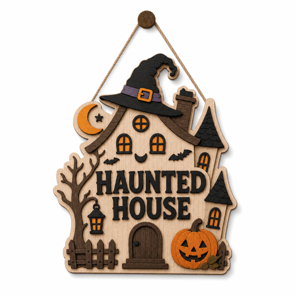 Halloween Door Sign Personalized Haunted House Wooden Front Door Decor for Halloween Hosts