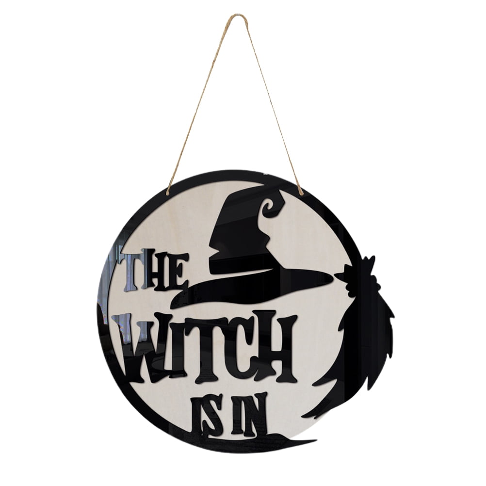Halloween Door Sign Witch Wooden Hanging Sign for Front Door Wooden