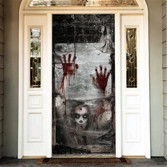 Halloween Door Sticker, Removable Vinyl Decal Scary Ghost Pumpkin Door Wallpaper Poster, Peel and Stick for Halloween Garage Front Storm Door Decor