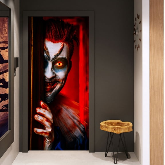 Halloween Door Sticker, Removable Vinyl Decal Scary Ghost Pumpkin Door Wallpaper Poster, Peel and Stick for Halloween Garage Front Storm Door Decor