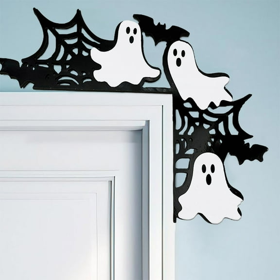 Halloween Door Topper, Metal Spider Web Black Door Corner Decoration, Halloween Door Corner Sign For Home Door Window Party Decoration - Black
