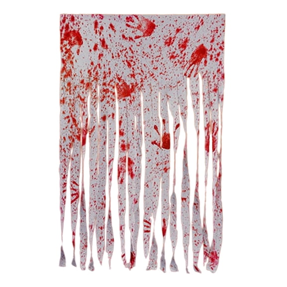 ​​ Halloween Door Window Bloodstained Curtain Decor with Realistic Handprint Design Creepy Gauze Horror Scene Setting Prop 39x65 Inch
