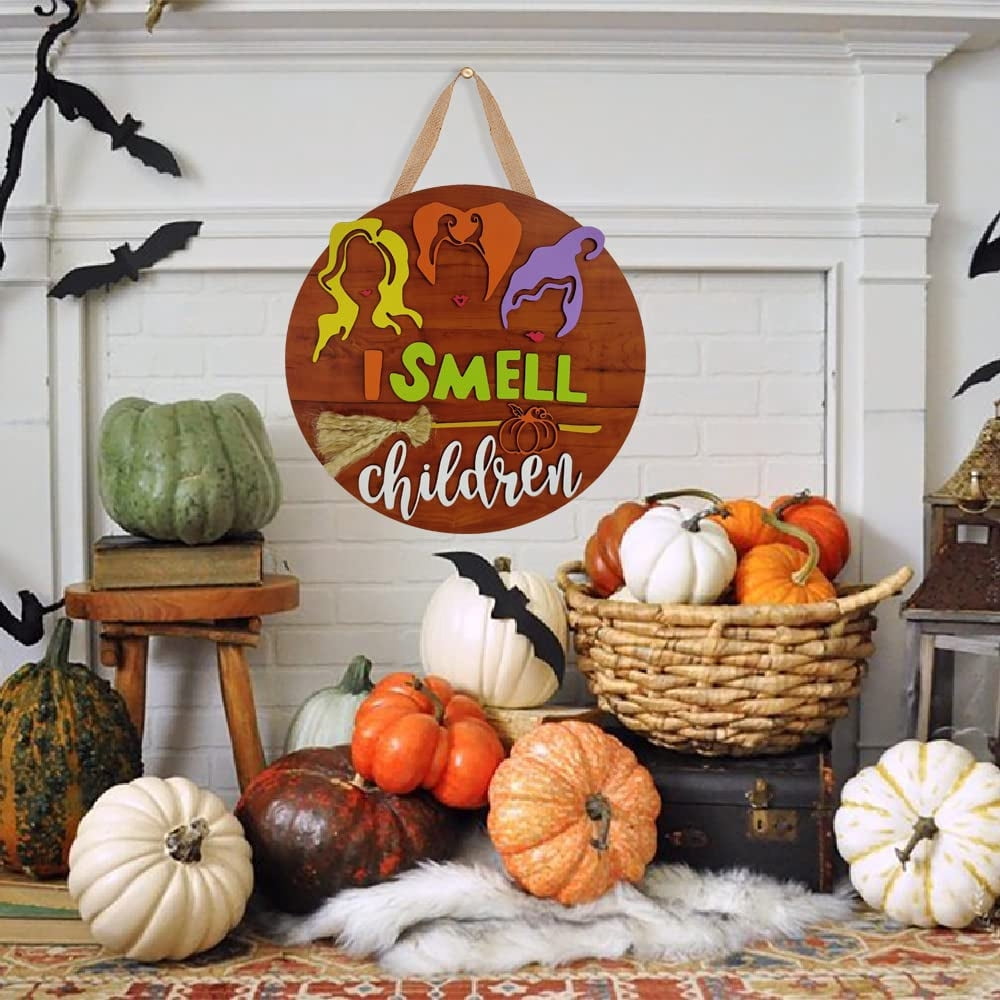 Halloween Door Witch Sign, I Smell Children Hocus Pocus Door Hanger ...