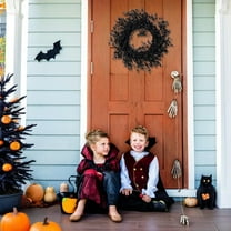 Halloween Door Wreath Decoration Plastic Flower Arrangement Holiday Home Decor - Black Theme Durable Use Window Wall Hanging(Black)