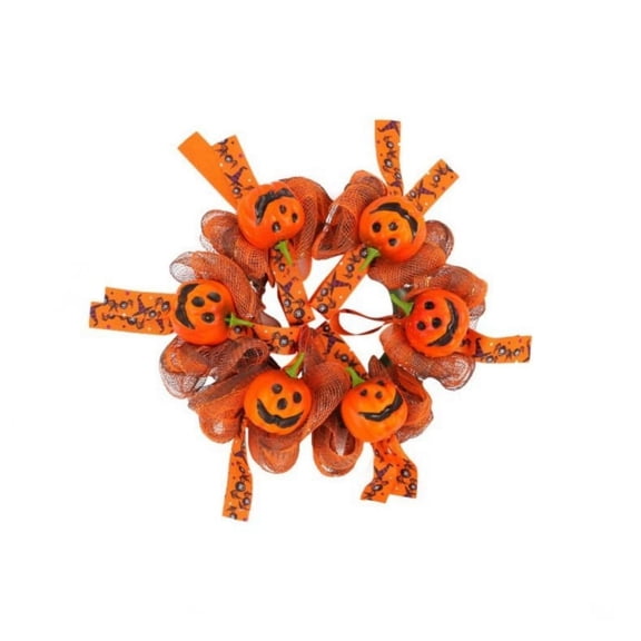Halloween Door Wreath with Pumpkin Wreath,Pumpkin Mesh Garland Outdoor Indoor Halloween Decorations,Front Door Wall Window Porch Patio Party Prom Decoration,Orange