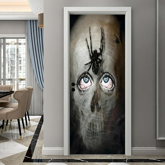 Halloween Door sticker, Horror and Darkness Fridge Stickers,Self-adhesive Removable Door Cover Decoration Sign for Front Door Wearing Porch Outdoor Decor Window Wall