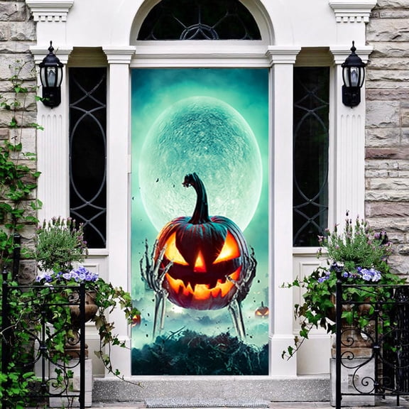 Halloween Door sticker, PVC Self-adhesive removable refrigerator stickers Door Cover Horror Backdrop Decoration Medieval Entrance Banner for Birthday Photo Halloween