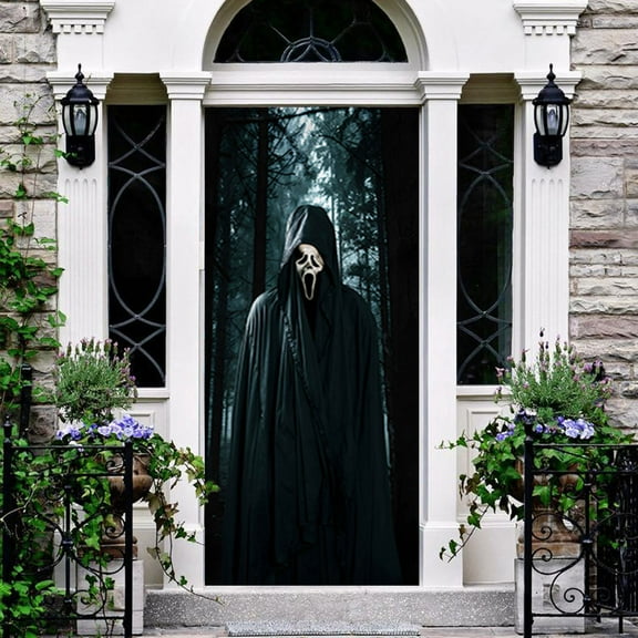 Halloween Door stickers Door Cover Fridge stickers Scary Ghost Decorations Spooky Porch Decor Self-adhesive, Removable for Outdoor Indoor Photo Background Wall,SPZ-F1156,S(38.5x200cmx2Pcs)