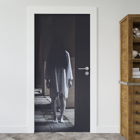 Halloween Door stickers Fridge Magnets Door Decorations Horror and Weird Window Door Cover Photo Posters Banner Backdrop Halloween Wallpaper Sticker for Front Door Porch