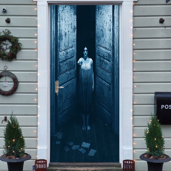Halloween Door stickers Fridge Magnets Door Decorations Horror and Weird Window Door Cover Photo Posters Banner Backdrop Halloween Wallpaper Sticker for Front Door Porch