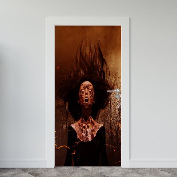 Halloween Door stickers Fridge Magnets Door Decorations Horror and Weird Window Door Cover Photo Posters Banner Backdrop Halloween Wallpaper Sticker for Front Door Porch