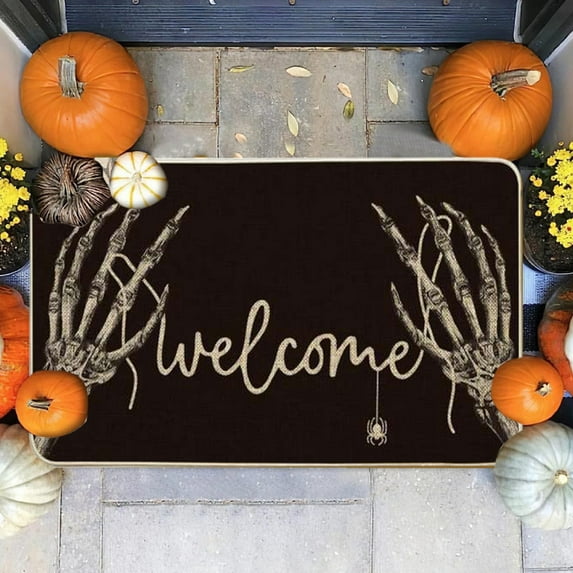 Halloween Doormat 16x24in Polyester Front Door Rug Non-Slip Scary Decor Trick-or-Treat Welcome Mat Holiday Entryway Decor Seasonal Porch Accessory(C)