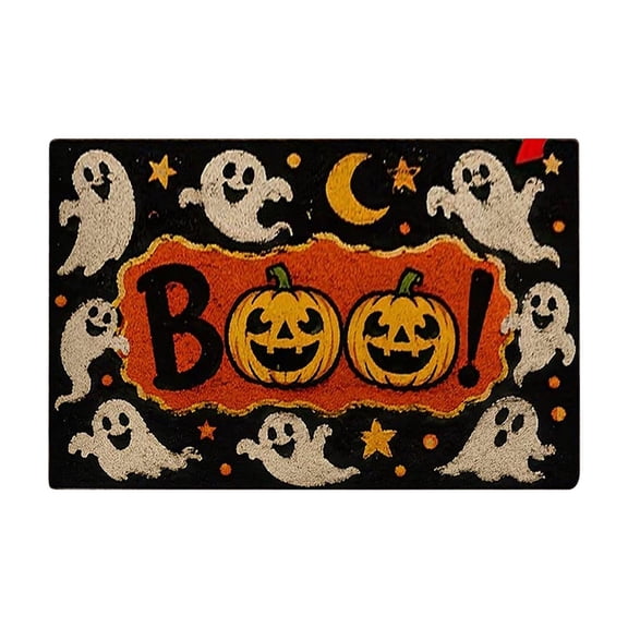 Halloween Doormat, 23.6x15.7 in Non-Slip Absorbent Floor Mat Ghost Pumpkin Cat Designs, Washable Entryway Rug Holiday Decor