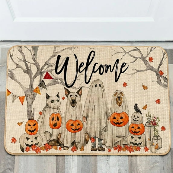 Halloween Doormat Black Cat and Pumpkin Door Mat Trick or Treat with Non-Slip Backing Design Indoor Outdoor Decoration for Farmhouse Party Home Decor 23.6x15.7 Inch