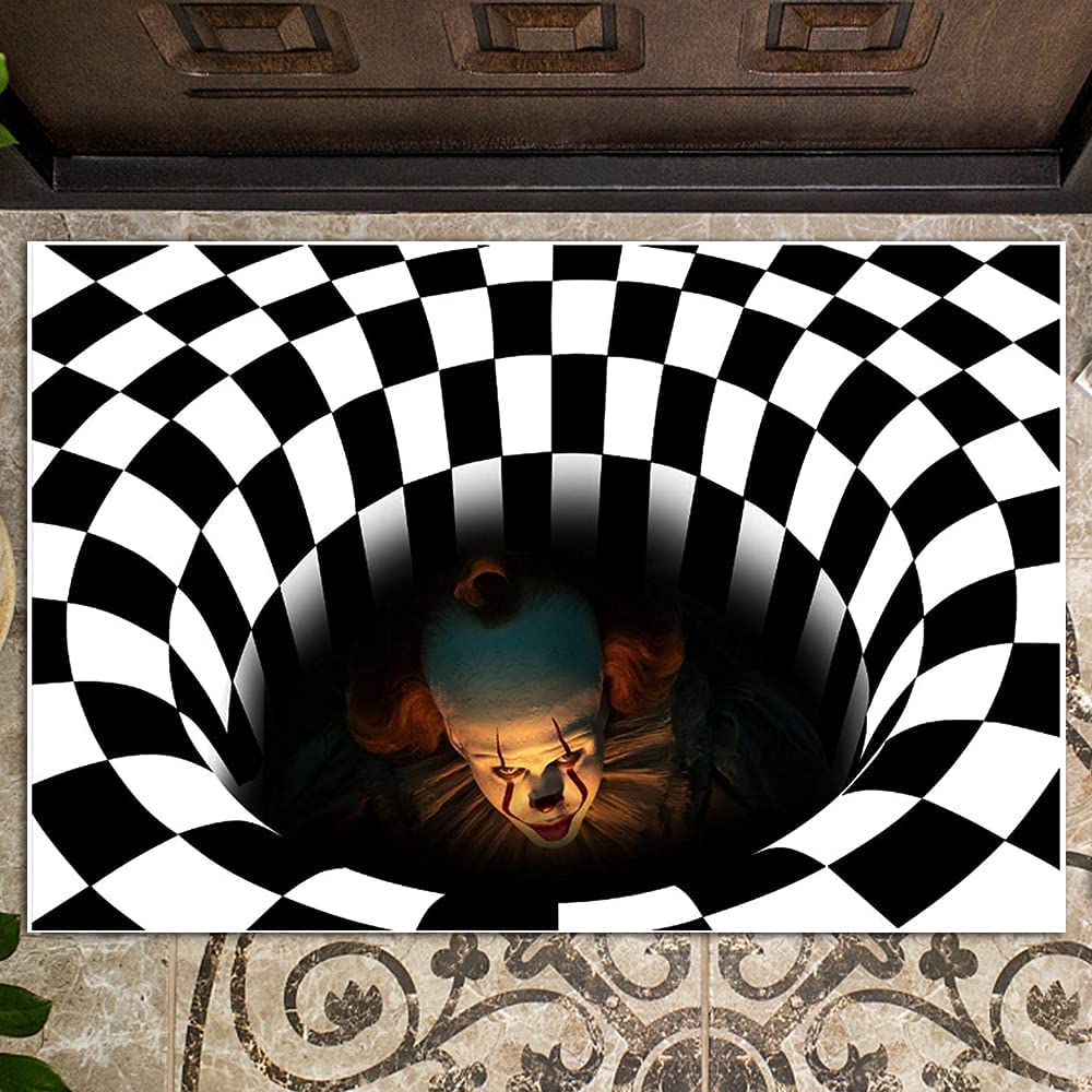 Halloween Doormat,Clown Door Mat 3D Illusion Carpet NonSkid Halloween