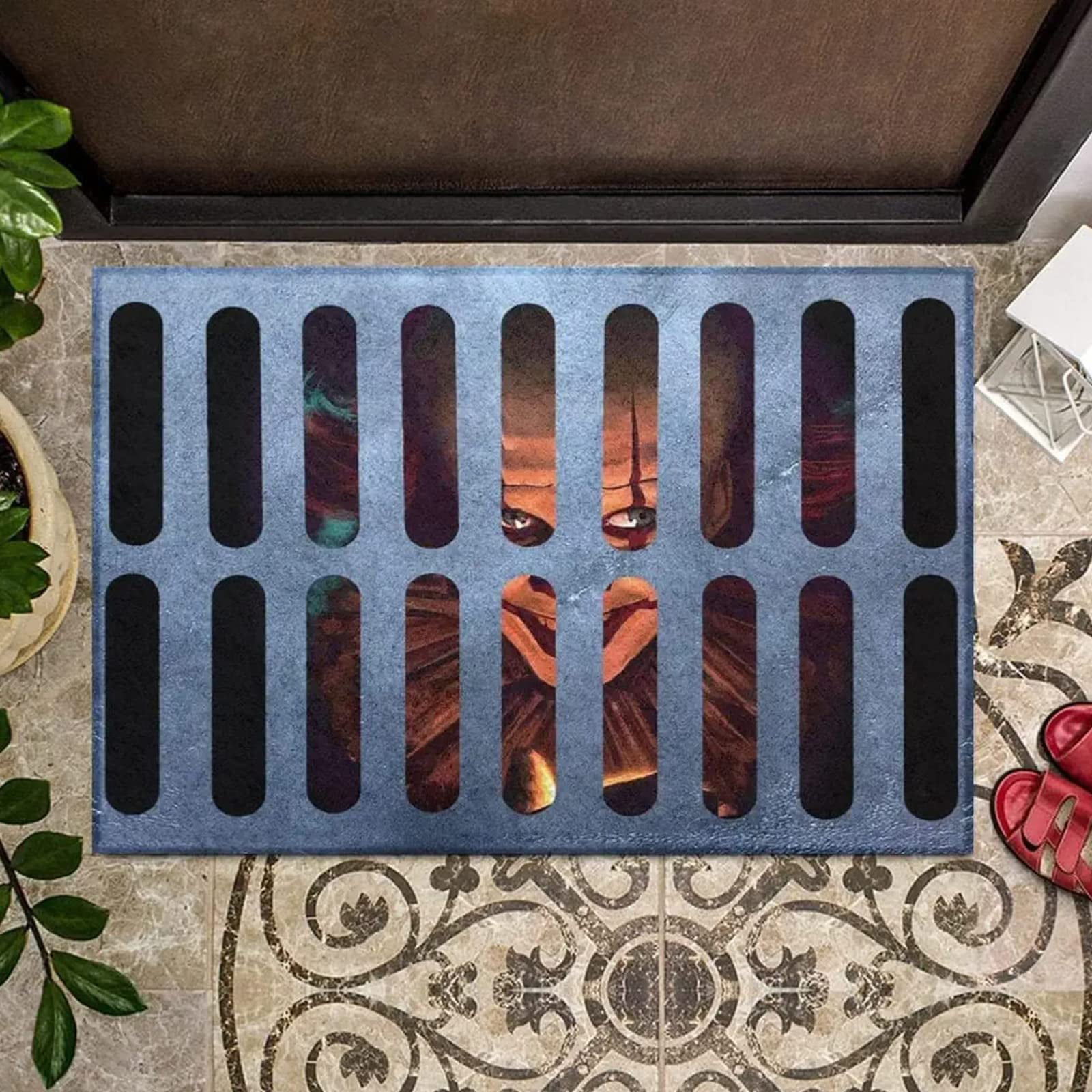 Halloween Doormat,Clown Door Mat 3D Illusion Carpet NonSkid Halloween