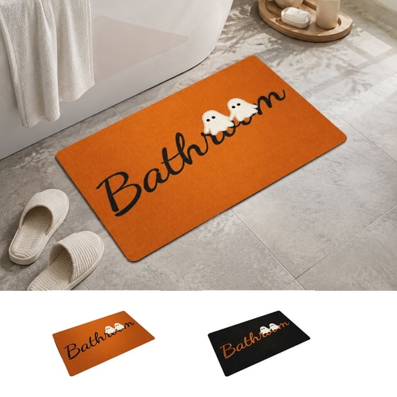 Halloween Doormat Diatomaceous Earth Ghost Mat 31.5x19.7in Secure-Grip Absorbent Quick Dry Rug for Bathroom Living Room Decor by OVFUIZ