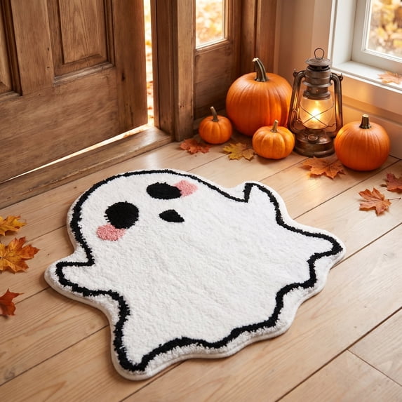 Halloween Doormat Ghost Riding Broom Floor Mat 23.6x23.6in Secure-Grip Absorbent Entryway Rug for Front Door Porch Indoor Outdoor Decor by OVFUIZ