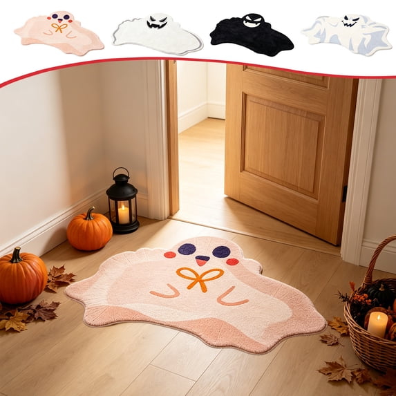 Halloween Doormat Irregular Ghost Shaped Mat 35.4x17.7in Secure-Grip Absorbent Soft Rug for Bathroom Entryway Halloween Home Decor by OVFUIZ