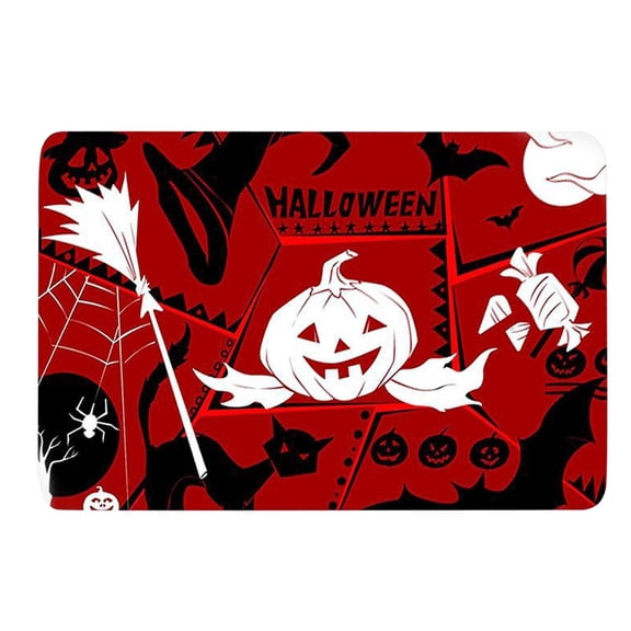 Halloween Doormat Non-Slip Rubber Doormat with Pumpkin, Witches, Cats, Bats and Besom, Door Mat Outdoor and Indoor Use, 15.7x23.6 Inch Rug with Rubber Backing