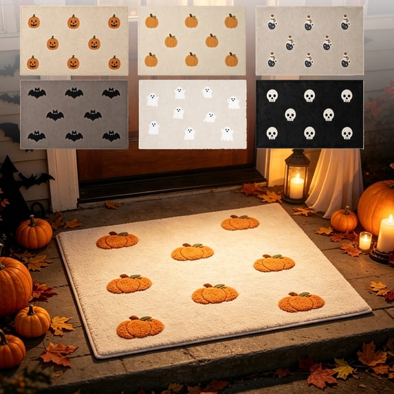 Halloween Doormat for Outdoor Indoor 15.7"x23.6", Outdoor Front Door Mat with Bats Ghost and Pumpkin Design, PVC Non Slip Backing, Fall Halloween Welcome Mat for Front Porch Entryway Decor