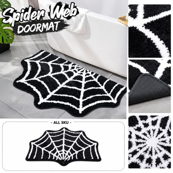 Halloween Doormat, Spider Web Mat, Floor Accessory, Static Fabric Item for Adult Indoor Fall Halloween Seasonal Home Display