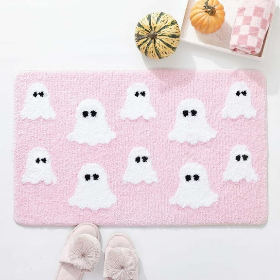 Halloween Doormat Spooky Ghost Design - Non-Slip Durable Crystal Velvet Welcome Mat for Front Door, Holiday Decor, Festive Home Entryway Rug