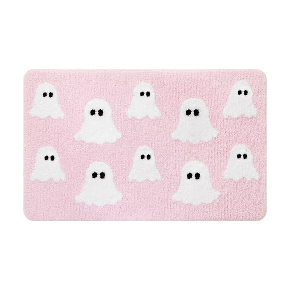 Halloween Doormat, Spooky Welcome Mat, Outdoor Indoor Non-Slip Halloween Floor Mat with White Ghost Pattern, Durable Crystal Velvet Material, 40x60cm Decorative Door Mat