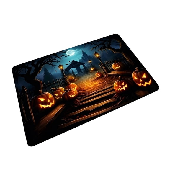 Halloween Doormat, Water-Absorbent Indoor Rug, Graveyard, Non-Slip Entrance Mat for Front Door, Bathroom, Kitchen, Holiday Decor
